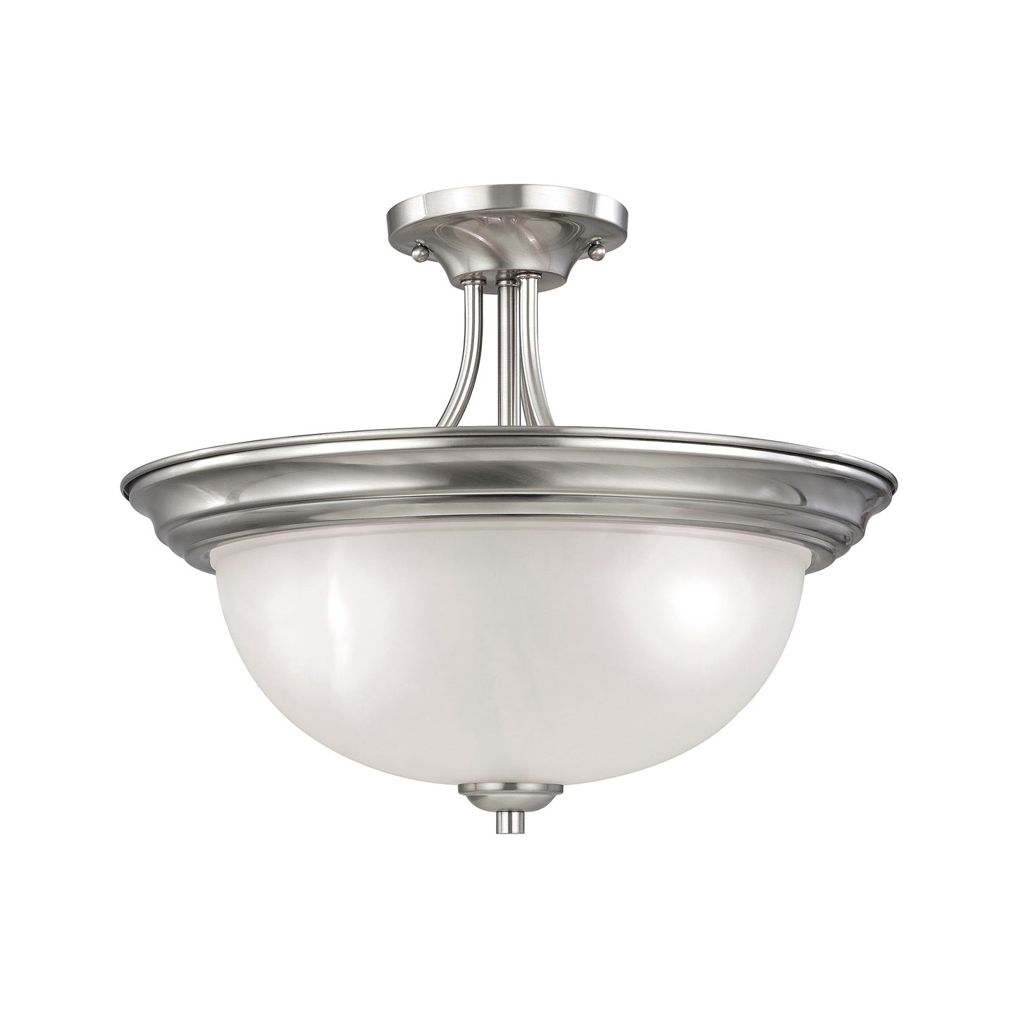 THOMAS 2103SF/20 Bristol Lane 3-Light Semi Flush Mount in Brushed Nickel with White Glass