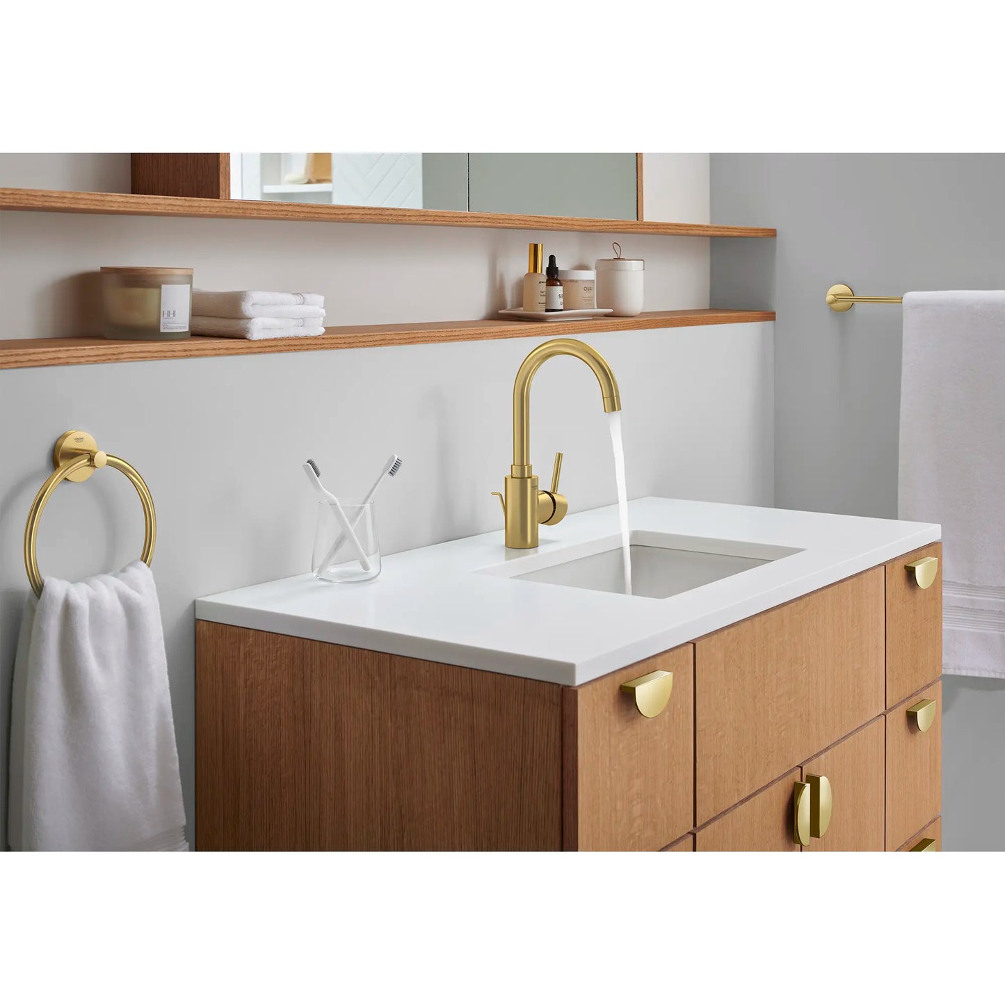 GROHE Concetto Single Hole Single-Handle L-Size Bathroom Faucet, 1.2 GPM - Brushed Cool Sunrise, 32138GN2
