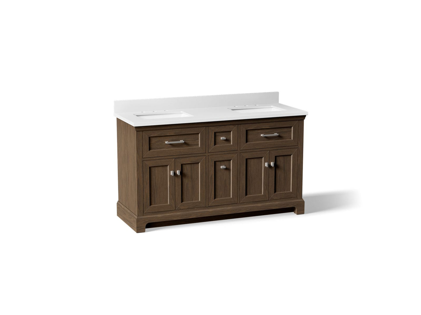 KOHLER K-29263-BD1-DAK 60" bathroom vanity cabinet with sinks and quartz top - Draper Oak