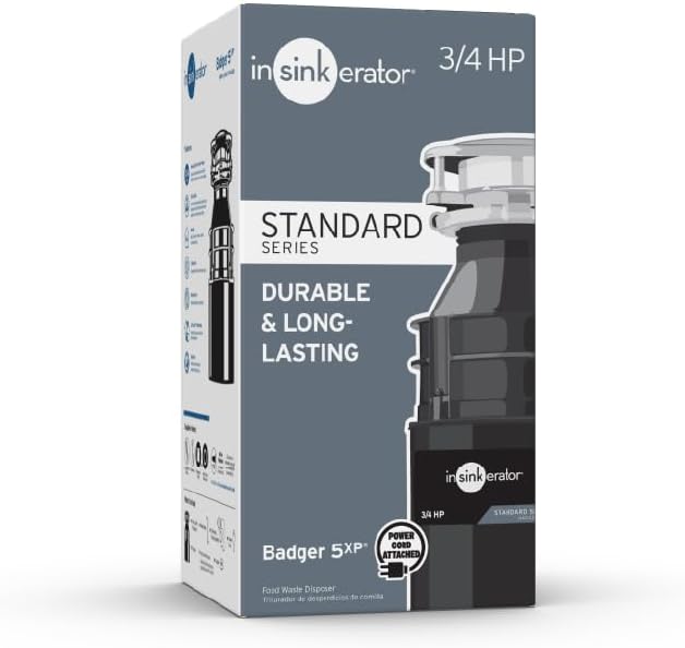 INSINKERATOR Badger 5XP Garbage Disposal with Power Cord, Standard Series 3/4 HP Continuous Feed Food Waste Disposer, Badger 5XP W/C - 79326A-ISE