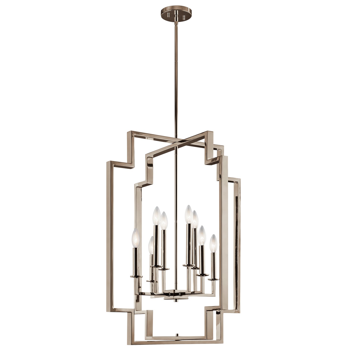 KICHLER 43966Pn Downtown Deco Eight Light Foyer Chandelier Polished Nickel