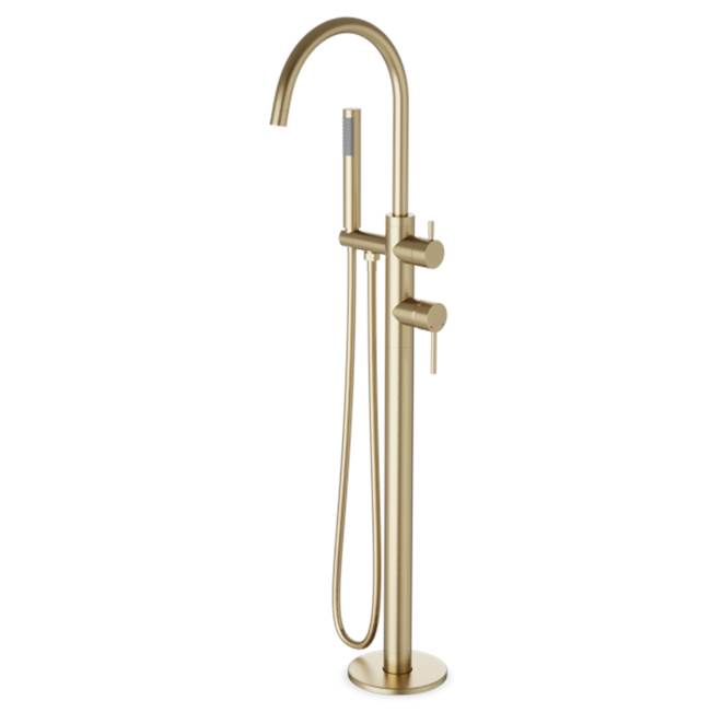 ARTOS FS510TKSB Trova Round Floor Mount Tub Filler Trim Kit with Hand Held Shower Satin Brass