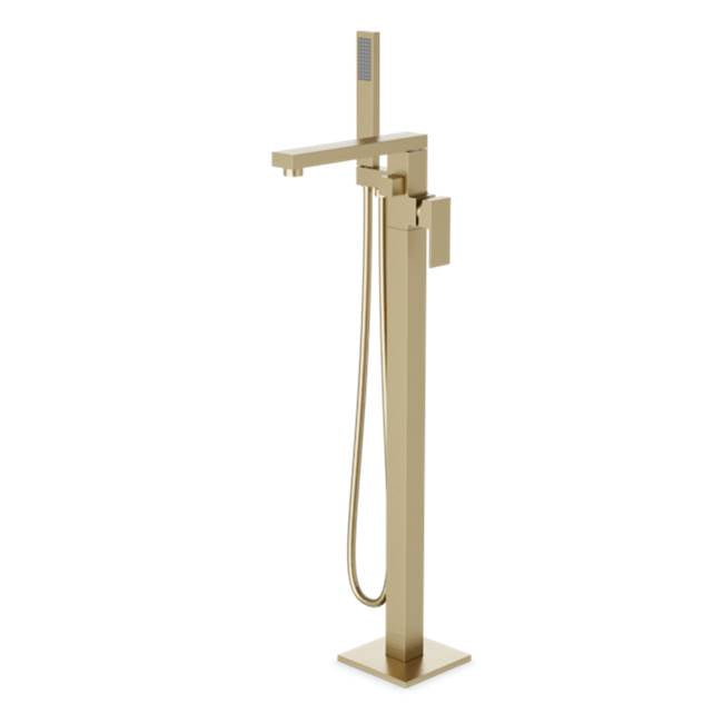 ARTOS FS520TKSB Trova Square Floor Mount Tub Filler Trim Kit with Hand Held Shower Satin Brass