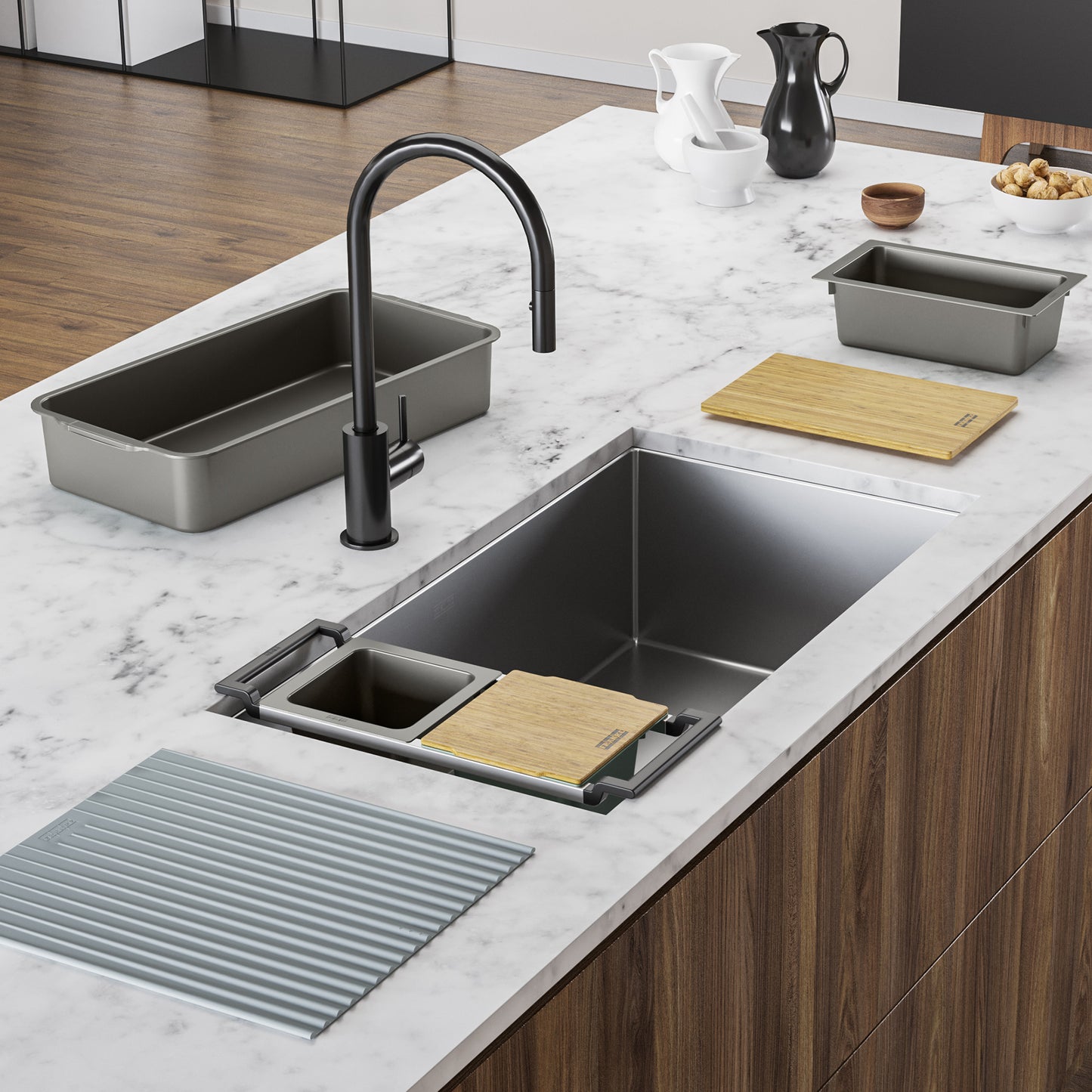 FRANKE CUX11030-WKC Cube Workcenter 31.5-in. x 17.7-in. 18 Gauge Stainless Steel Undermount Single Bowl Kitchen Sink In Pearl