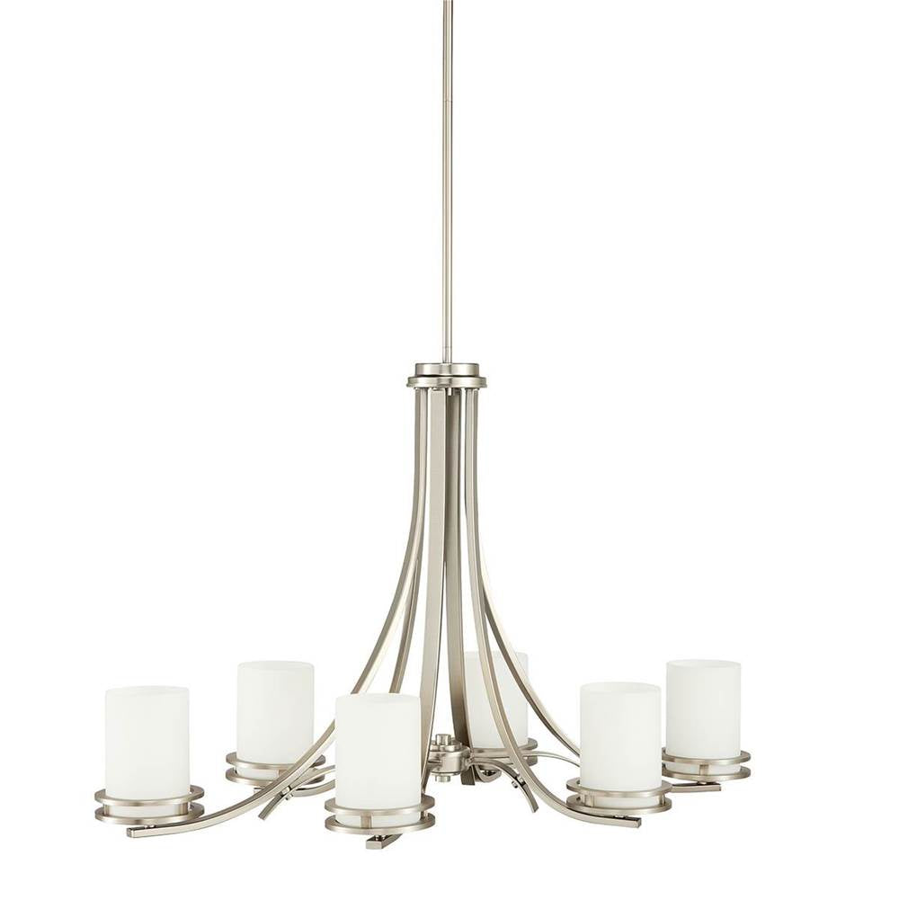 KICHLER 1673NI Hendrik 22.75" 6 Light Chandelier with Satin Etched Cased Opal Glass Brushed Nickel