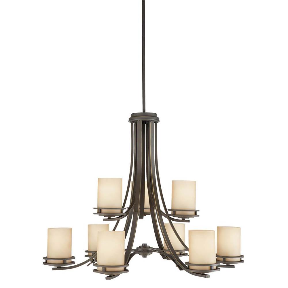 KICHLER 1674OZ Hendrik 25.75" 9 Light Chandelier with Light Umber Etched Glass Olde Bronze