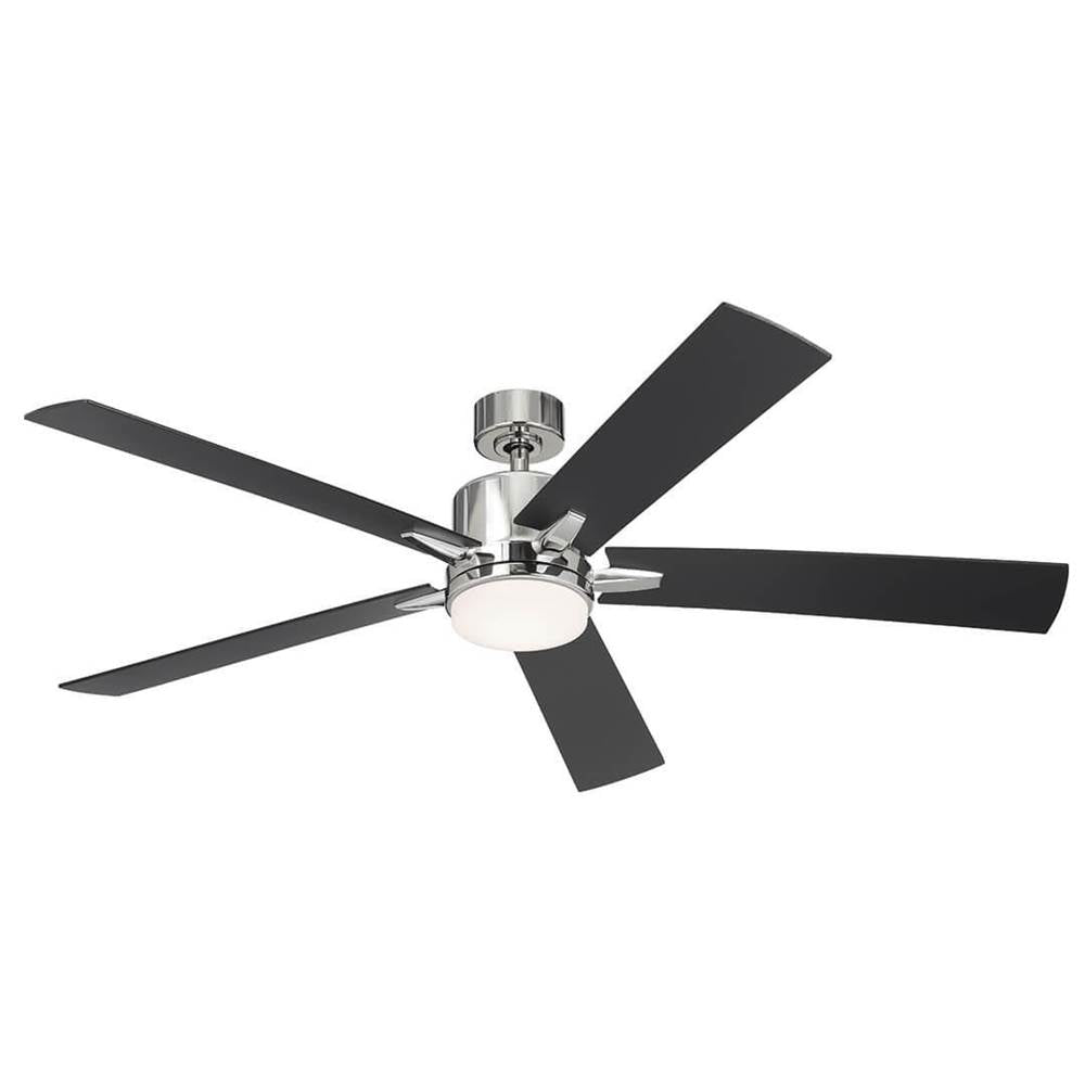 KICHLER 330060PN 60 Inch Lucian Elite XL 5 Blade Indoor Ceiling Fan with Etched Cased Opal Glass in Polished Nickel with Reversible Black and Silver Blades
