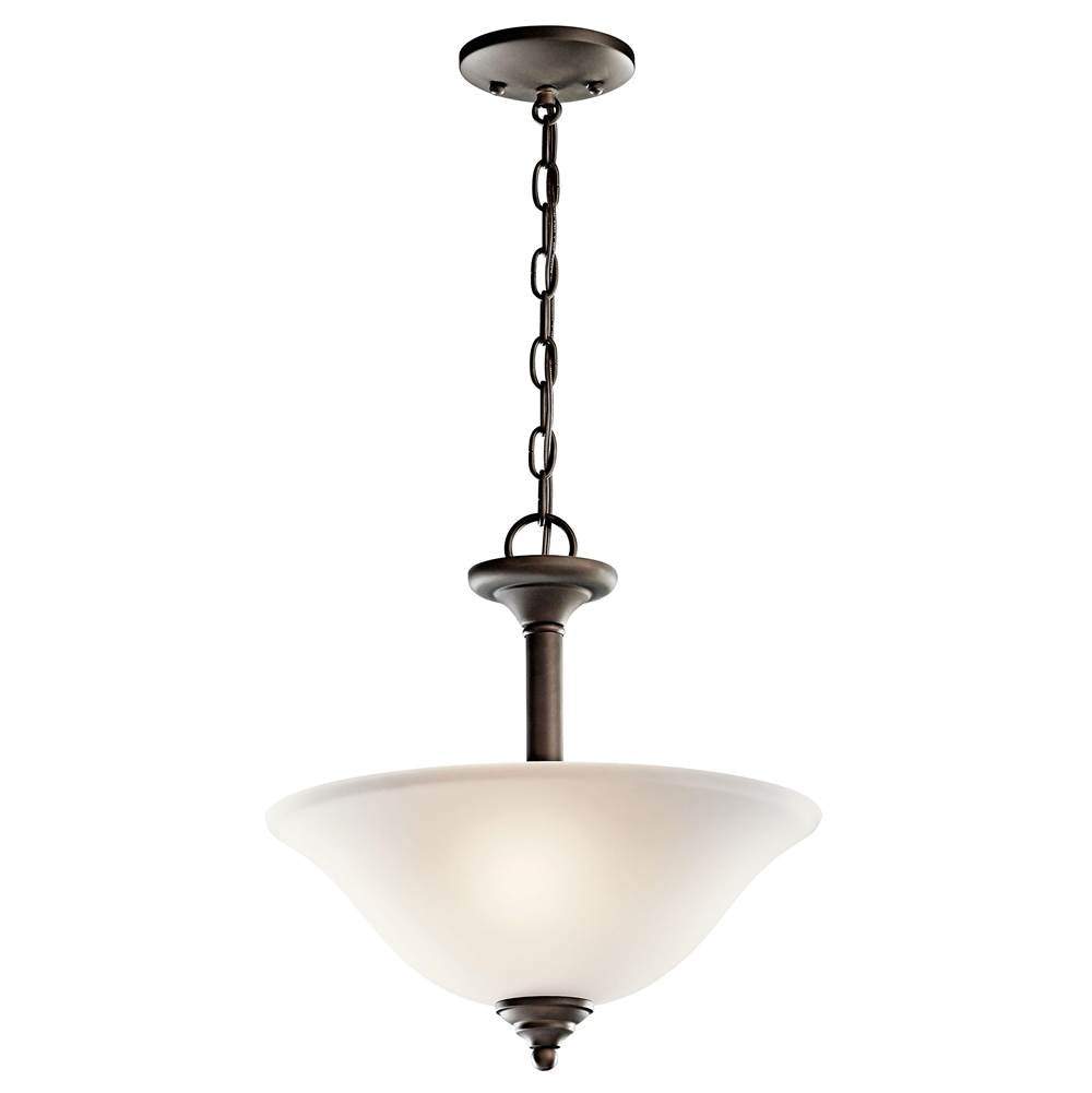 KICHLER 3694OZ Wynberg 15" 2 Light Convertible Inverted Pendant/Semi Flush with Satin Etched Glass in Olde Bronze