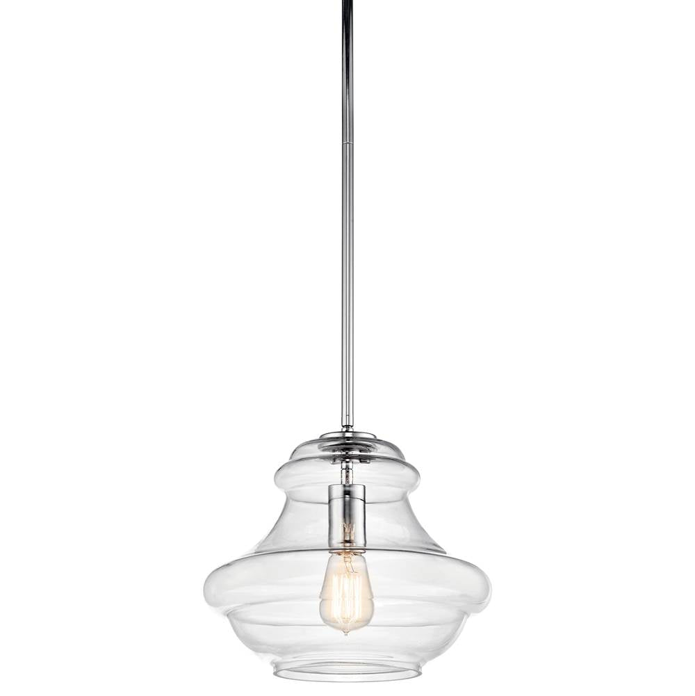 KICHLER 42044CH Everly 10.25" 1 Light Schoolhouse Pendant Clear Glass Chrome