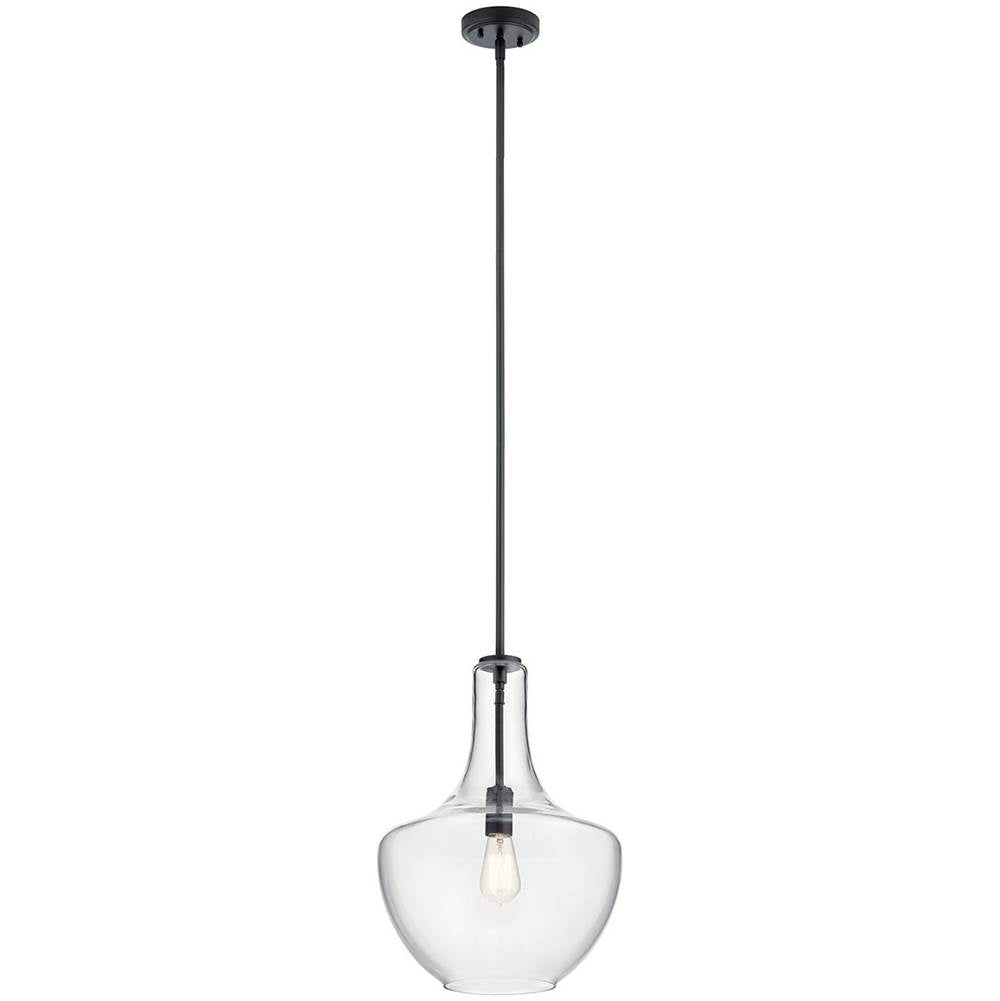 KICHLER 42046BK Everly 19.75" 1 Light Bell Pendant Clear Glass Black