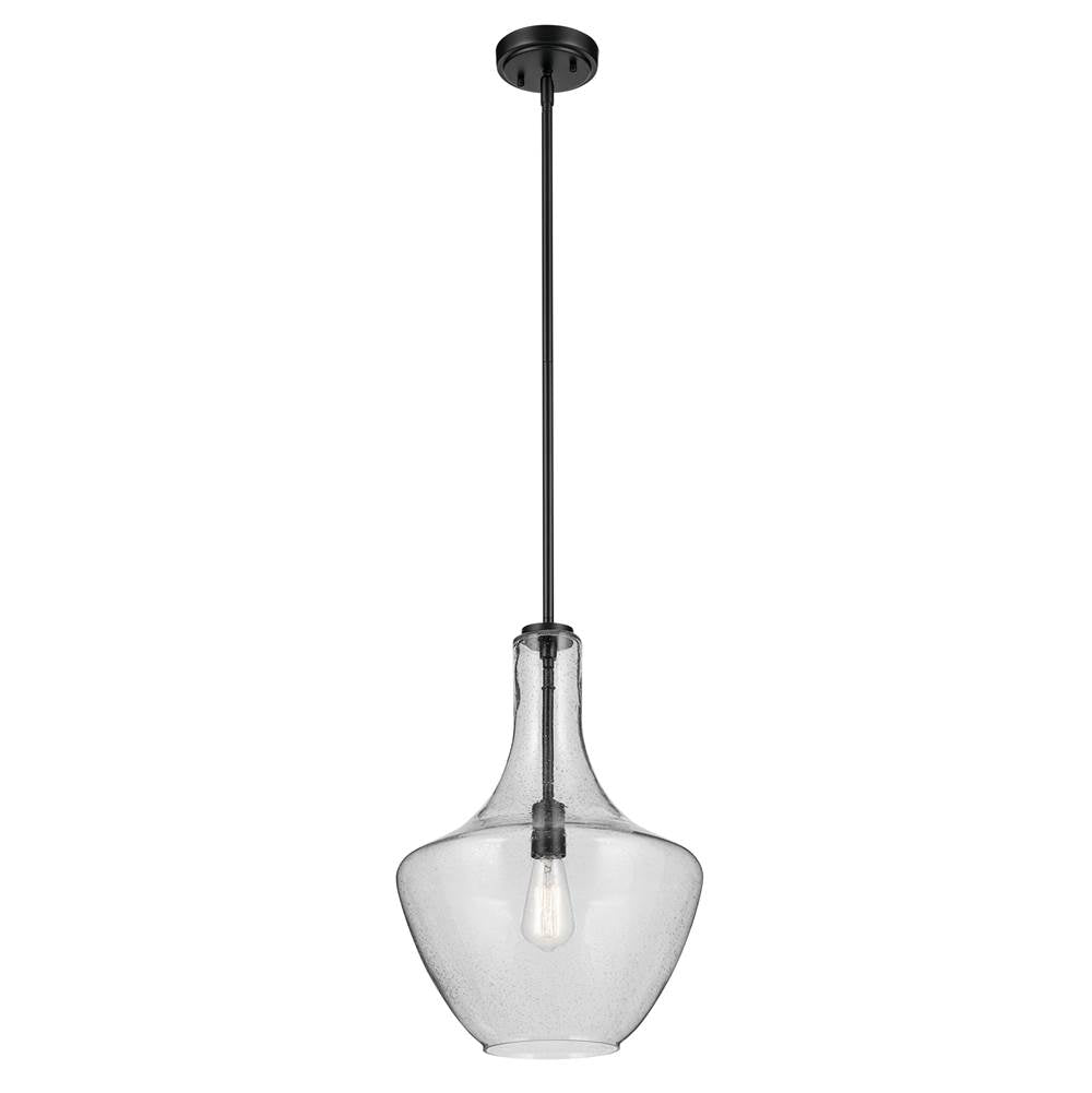 KICHLER 42046BKCS Everly 19.75" 1-Light Bell Pendant with Clear Seeded Glass in Black
