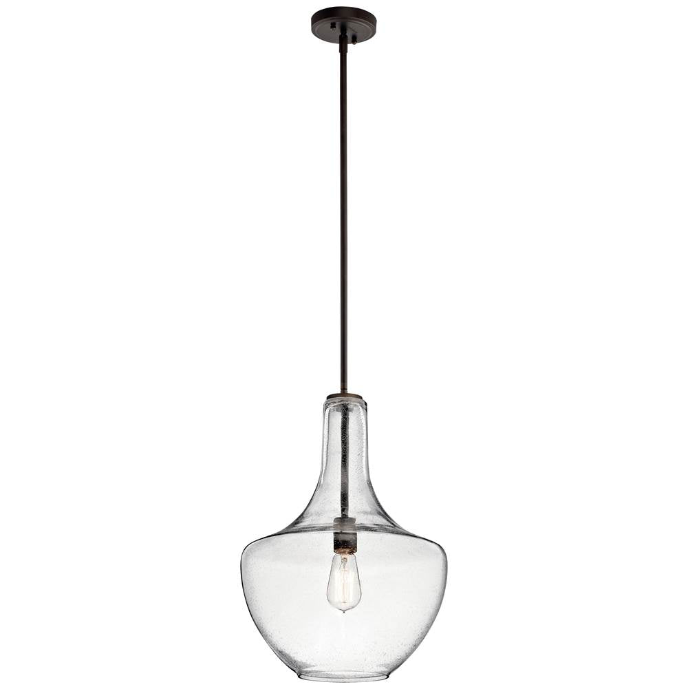 KICHLER 42046OZCS Everly 19.75" 1 Light Bell Pendant Clear Seeded Glass Olde Bronze