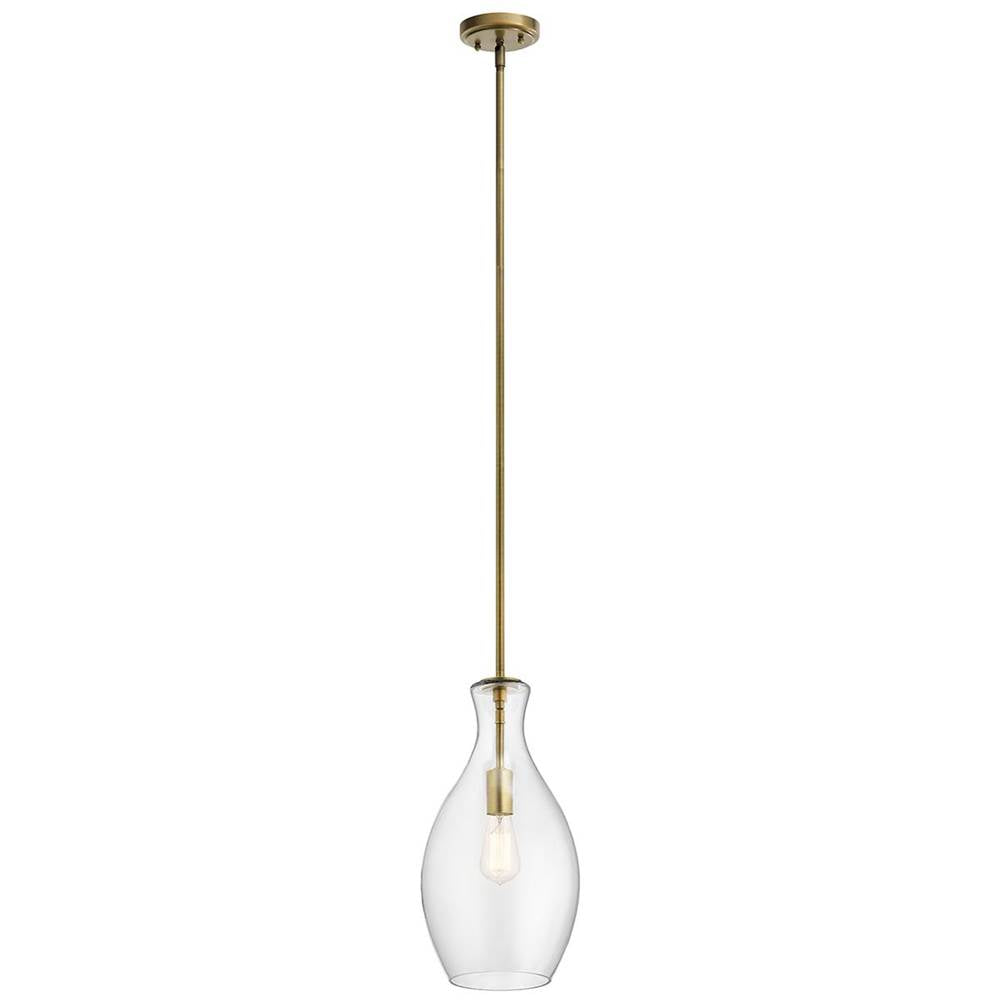 KICHLER 42047NBR Everly 17.75" 1 Light Hour Glass Pendant Clear Glass Natural Brass