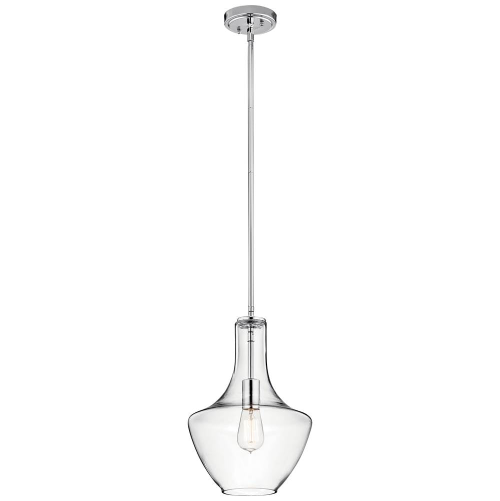KICHLER 42141CHCLR Everly 15.25" 1 Light Bell Pendant Clear Glass Chrome