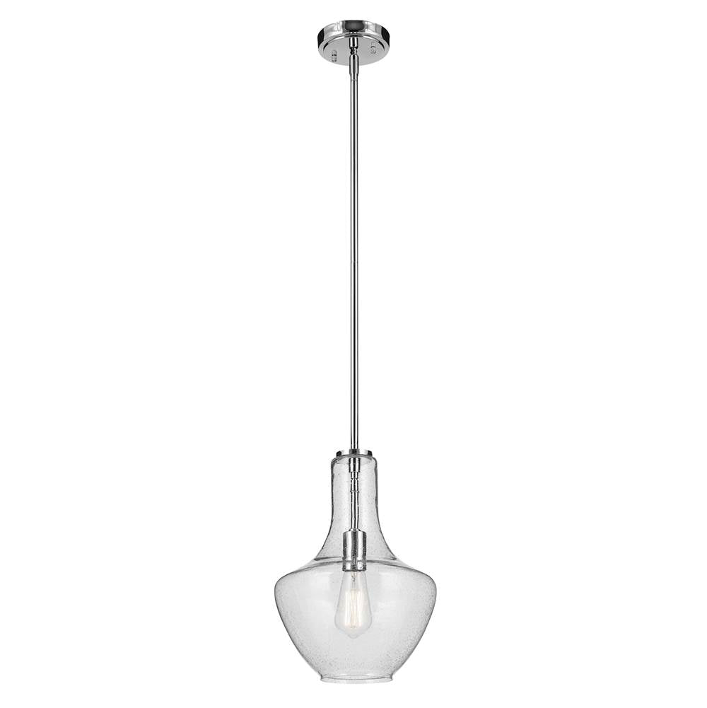 KICHLER 42141CHCS Everly 15.25" 1-Light Bell Pendant with Clear Seeded Glass in Chrome