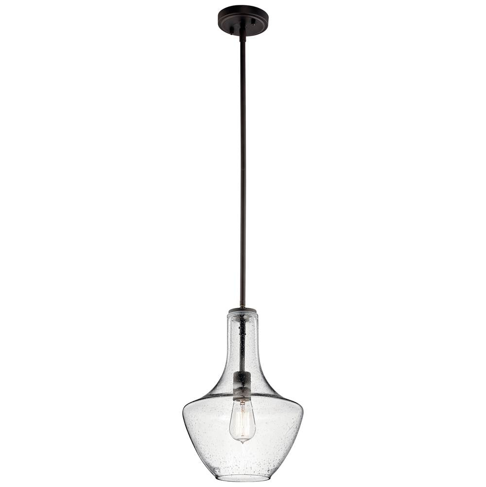 KICHLER 42141OZCS Everly 15.25" 1 Light Bell Pendant Clear Seeded Glass Olde Bronze
