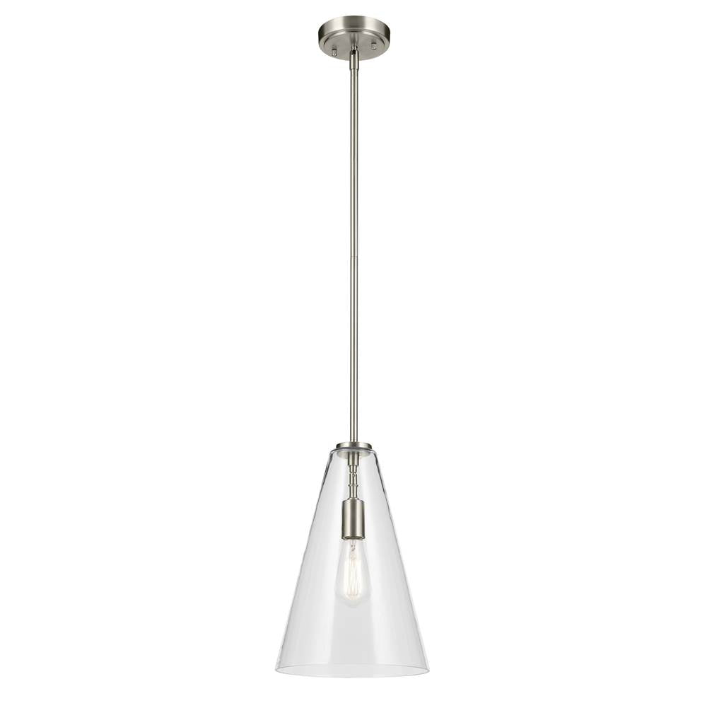 KICHLER 42199NI Everly 15.25" 1-Light Cone Pendant with Clear Glass in Brushed Nickel