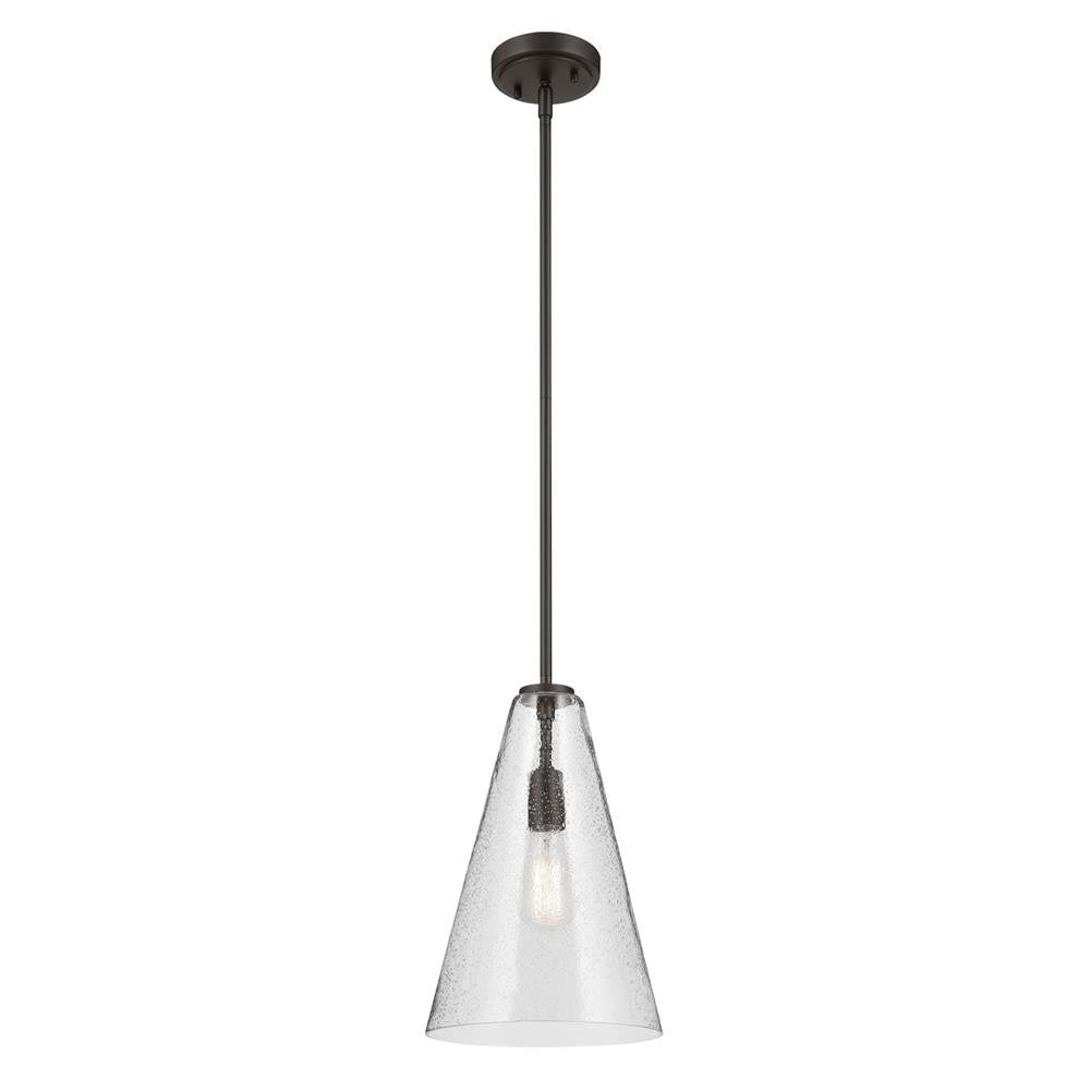 KICHLER 42199OZCS Everly 15.25" 1-Light Cone Pendant with Clear Seeded Glass in Olde Bronze