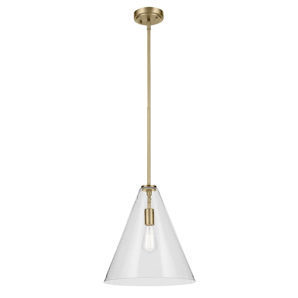 KICHLER 42200NBRCS Everly 15.5" 1-Light Cone Pendant with Clear Seeded Glass in Natural Brass