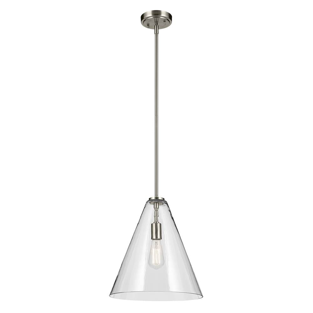 KICHLER 42200NI Everly 15.5" 1-Light Cone Pendant with Clear Glass in Brushed Nickel