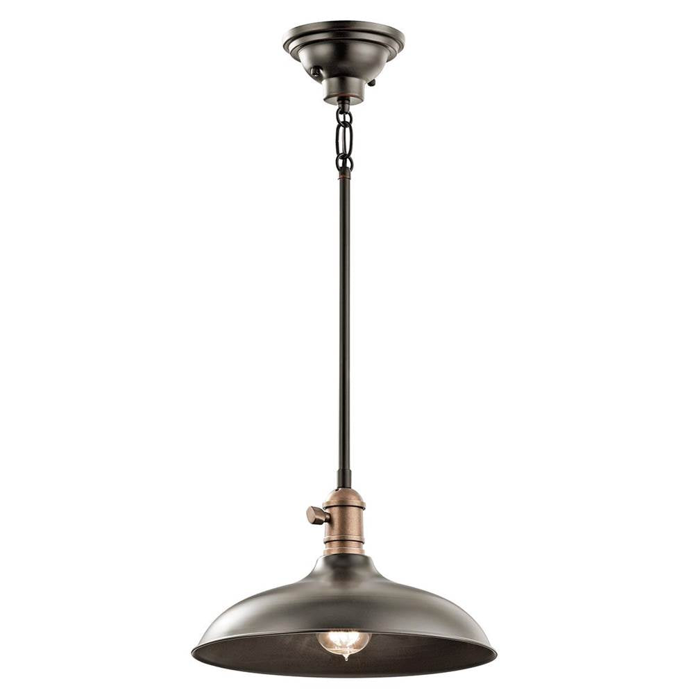 KICHLER 42580OZ Cobson 7.5" 1 Light Convertible Pendant or Semi Flush Olde Bronze with Natural Brass Accents