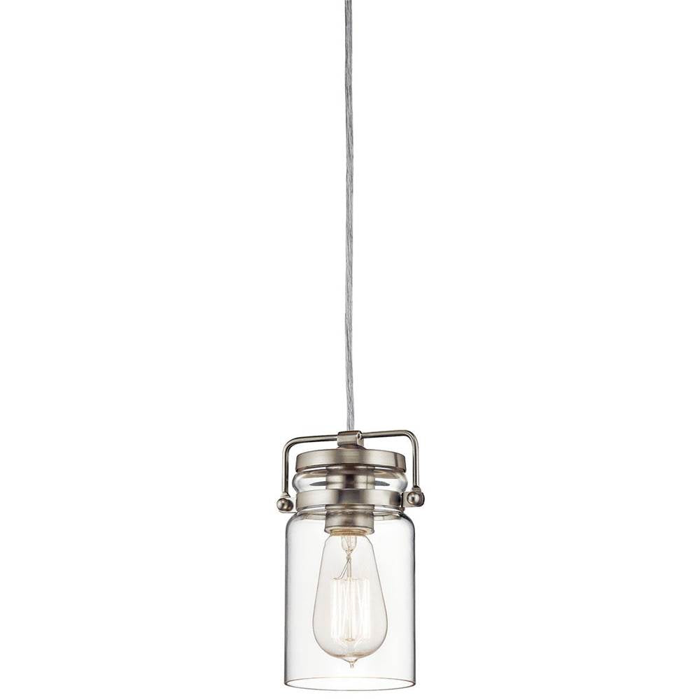 KICHLER 42878NI Brinley 7.75" 1 Light Mini Pendant with Clear Glass Brushed Nickel