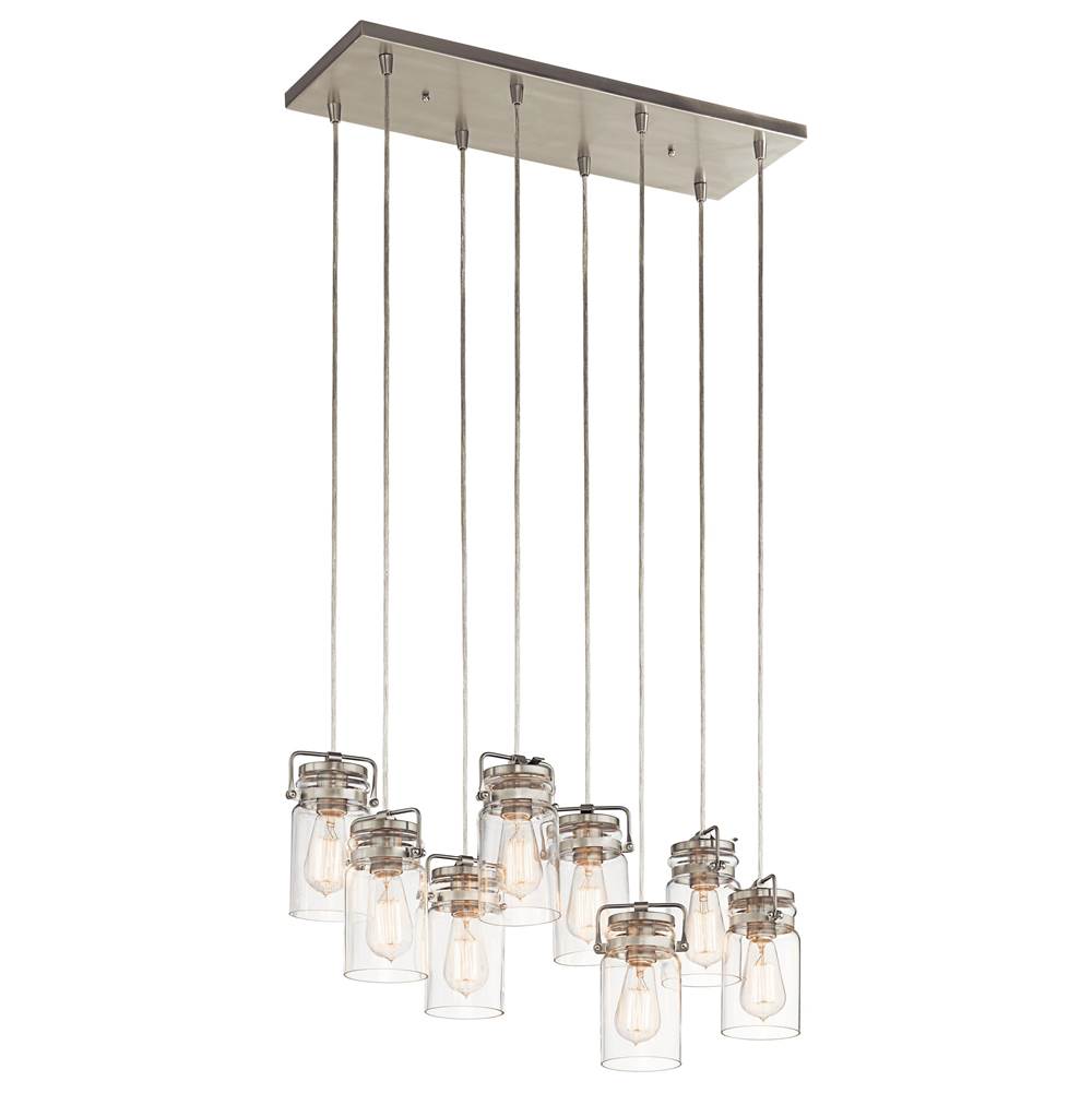 KICHLER 42890NI Brinley 25.5" 8 Light Linear Chandelier with Clear Glass Brushed Nickel