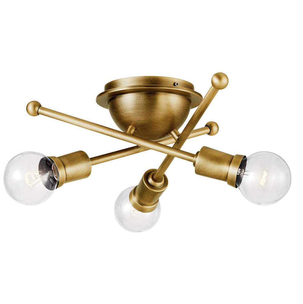 KICHLER 43196NBR Armstrong 3 Light Flush Mount Natural Brass