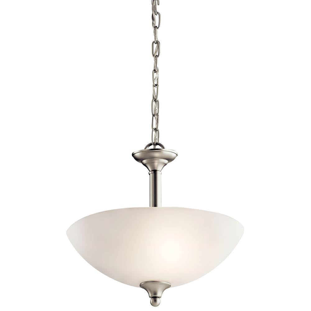 KICHLER 43641NI Jolie 15" 2 Light Convertible Inverted Pendant and Semi Flush with Satin Etched Glass in Brushed Nickel