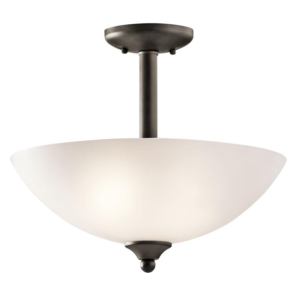 KICHLER 43641OZ Jolie 15" 2 Light Convertible Inverted Pendant with Semi Flush with Satin Etched Glass in Olde Bronze