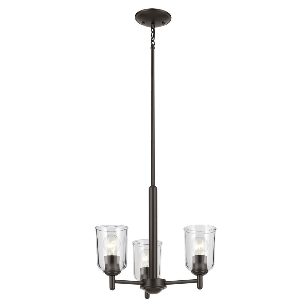 KICHLER 43670OZCLR Shailene 15.25" 3-Light Mini Chandelier with Clear Glass in Olde Bronze