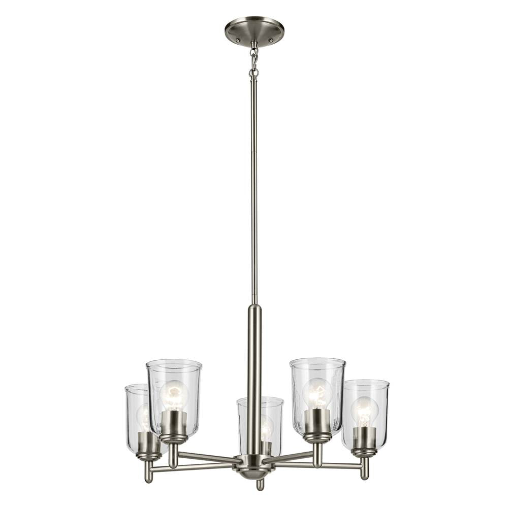 KICHLER 43671NICLR Shailene 15.25" 5-Light Chandelier with Clear Glass in Brushed Nickel