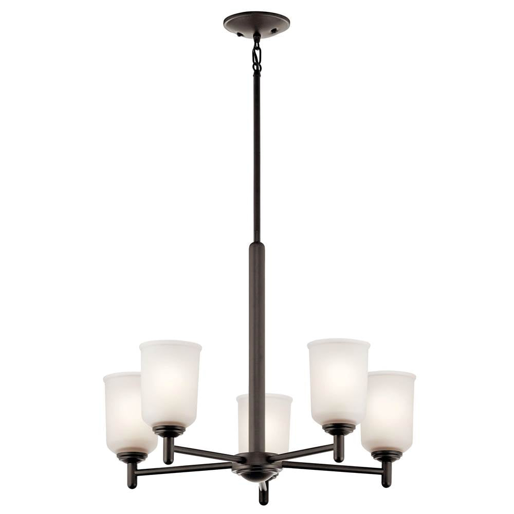 KICHLER 43671OZ Shailene 18.25" 5 Light Chandelier with Satin Etched Glass in Olde Bronze