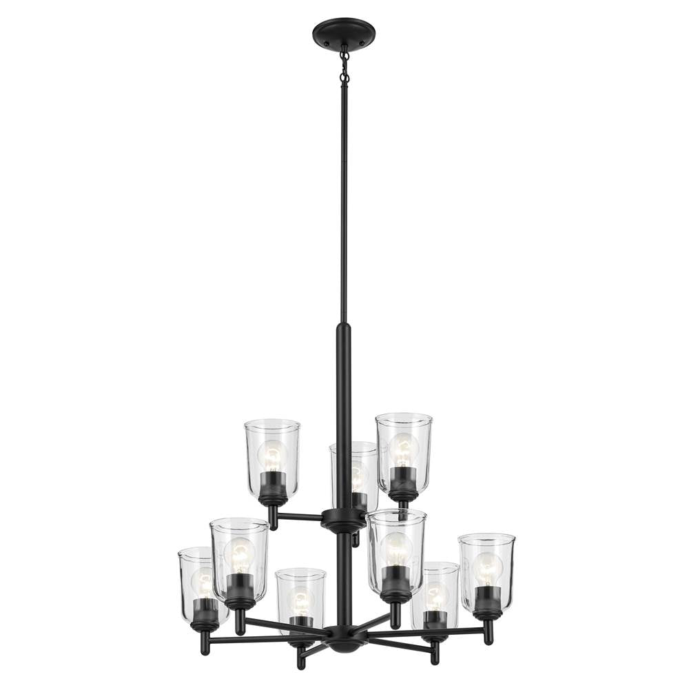 KICHLER 43672BKCLR Shailene 26.5" 9-Light 2-Tier Chandelier with Clear Glass in Black