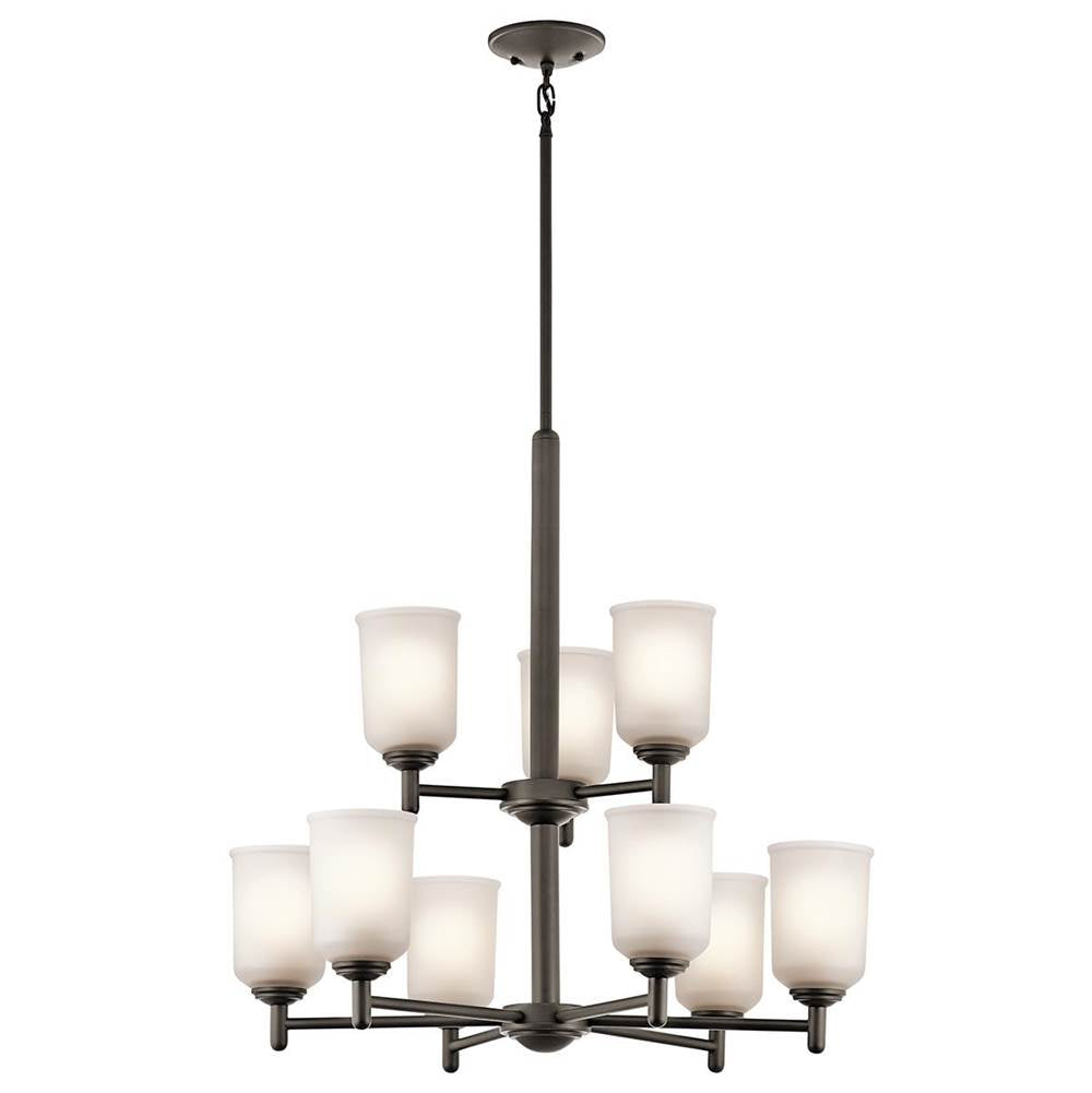 KICHLER 43672OZ Shailene 18.25" 9 Light 2 Tier Chandelier with Satin Etched Glass in Olde Bronze