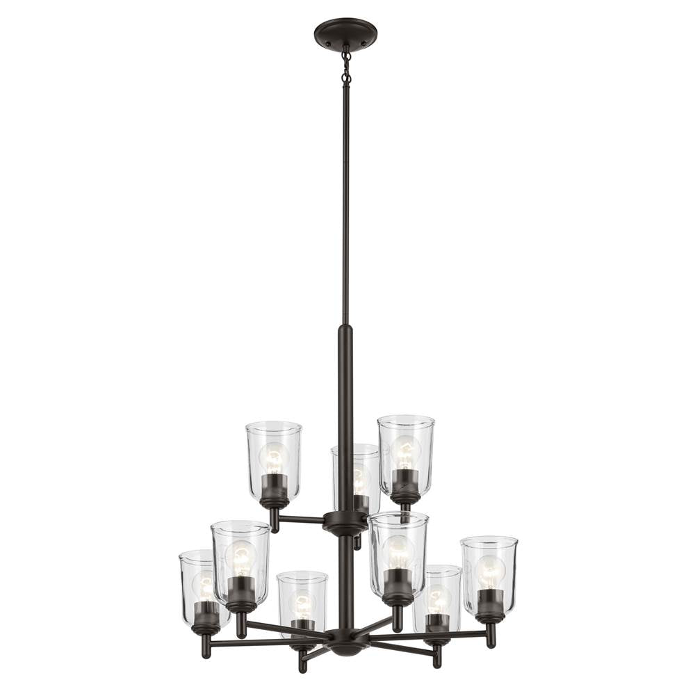 KICHLER 43672OZCLR Shailene 26.5" 9-Light 2-Tier Chandelier with Clear Glass in Olde Bronze