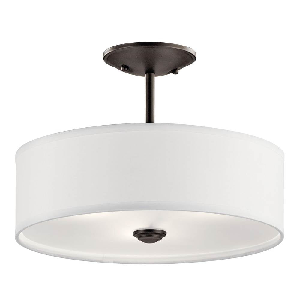 KICHLER 43675OZ Shailene 14" 3 Light Round Semi Flush with Satin Etched White Diffuser and White Microfiber Shade in Olde Bronze
