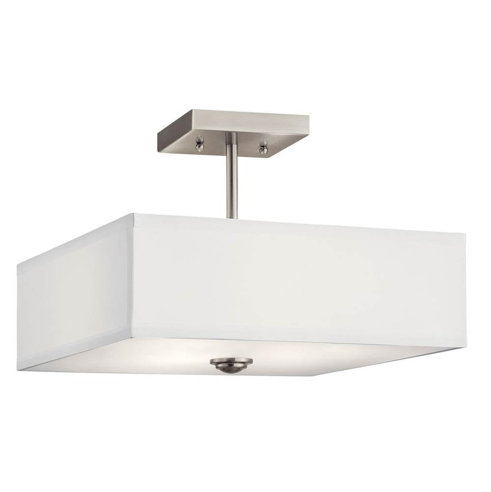 KICHLER 43691NI Shailene 14" 3 Light Square Semi Flush with Satin Etched White Diffuser and White Microfiber Shade in Brushed Nickel