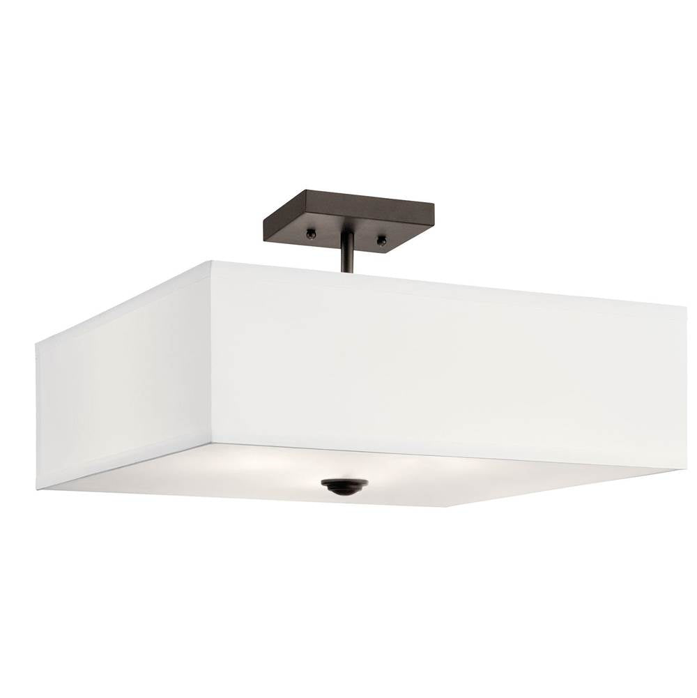 KICHLER 43693OZ Shailene 18" 3 Light Square Semi Flush with Satin Etched White Diffuser and White Microfiber Shade in Olde Bronze