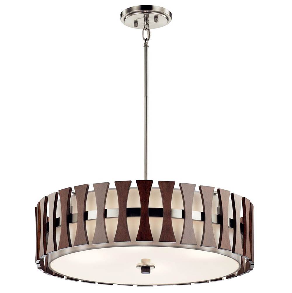 KICHLER 43753AUB Cirus 12" 4 Light Convertible Pendant with Tempered Etched Glass and White Linen in Auburn Stain