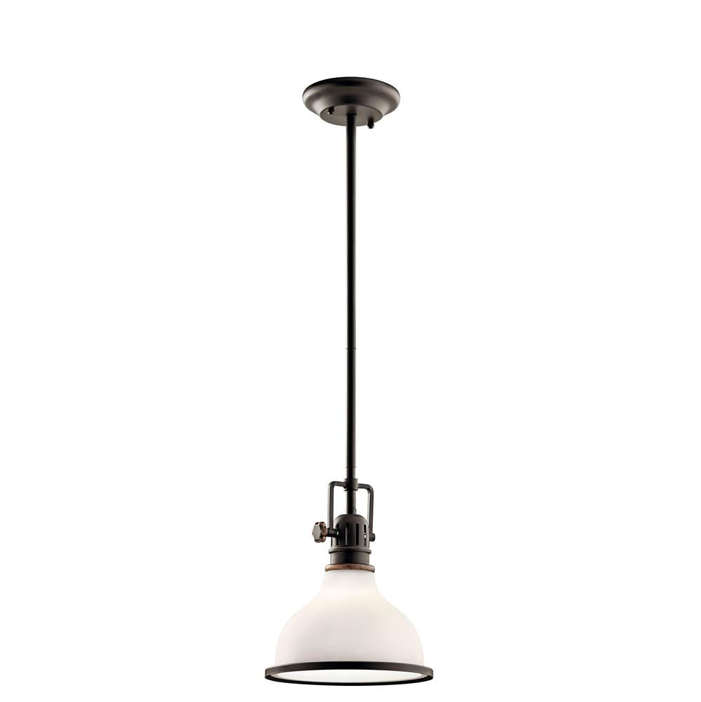 KICHLER 43764OZ Hatteras Bay 10.25" 1 Light mini pendant with Satin Etched White With Clear Fresnel Lens Olde Bronze