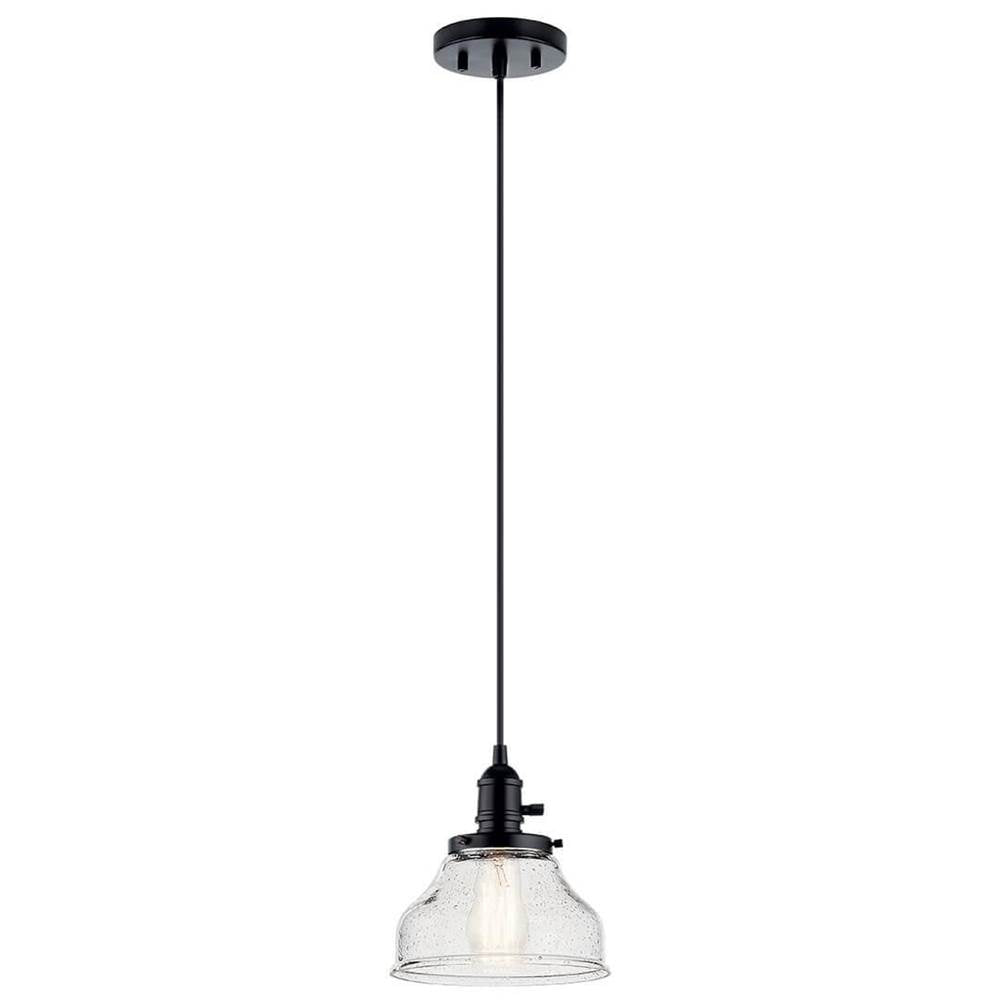 KICHLER 43850BK Avery 8.5 Inch 1 Light Bell Mini Pendant with Clear Seeded Glass in Black