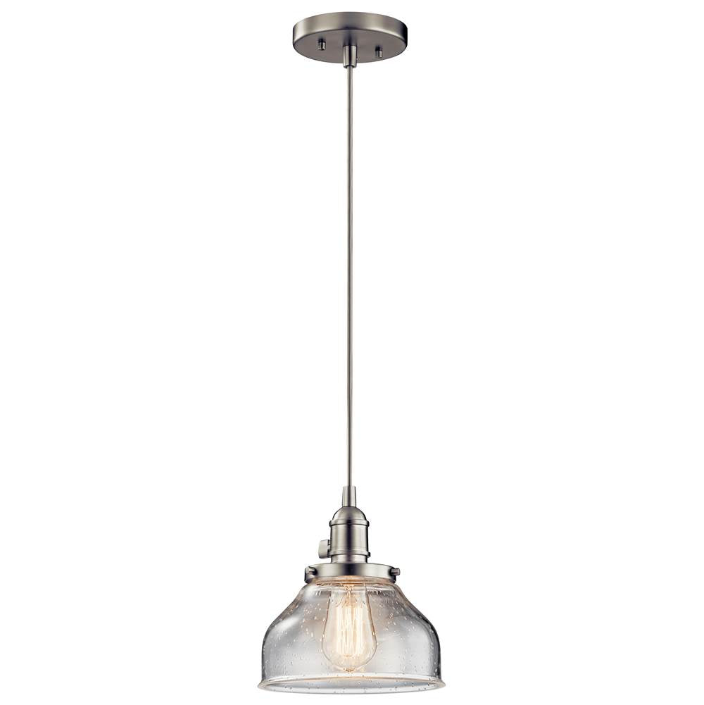 KICHLER 43850NI Avery 8.5" 1 Light Bell Mini Pendant with Clear Seeded Glass Brushed Nickel