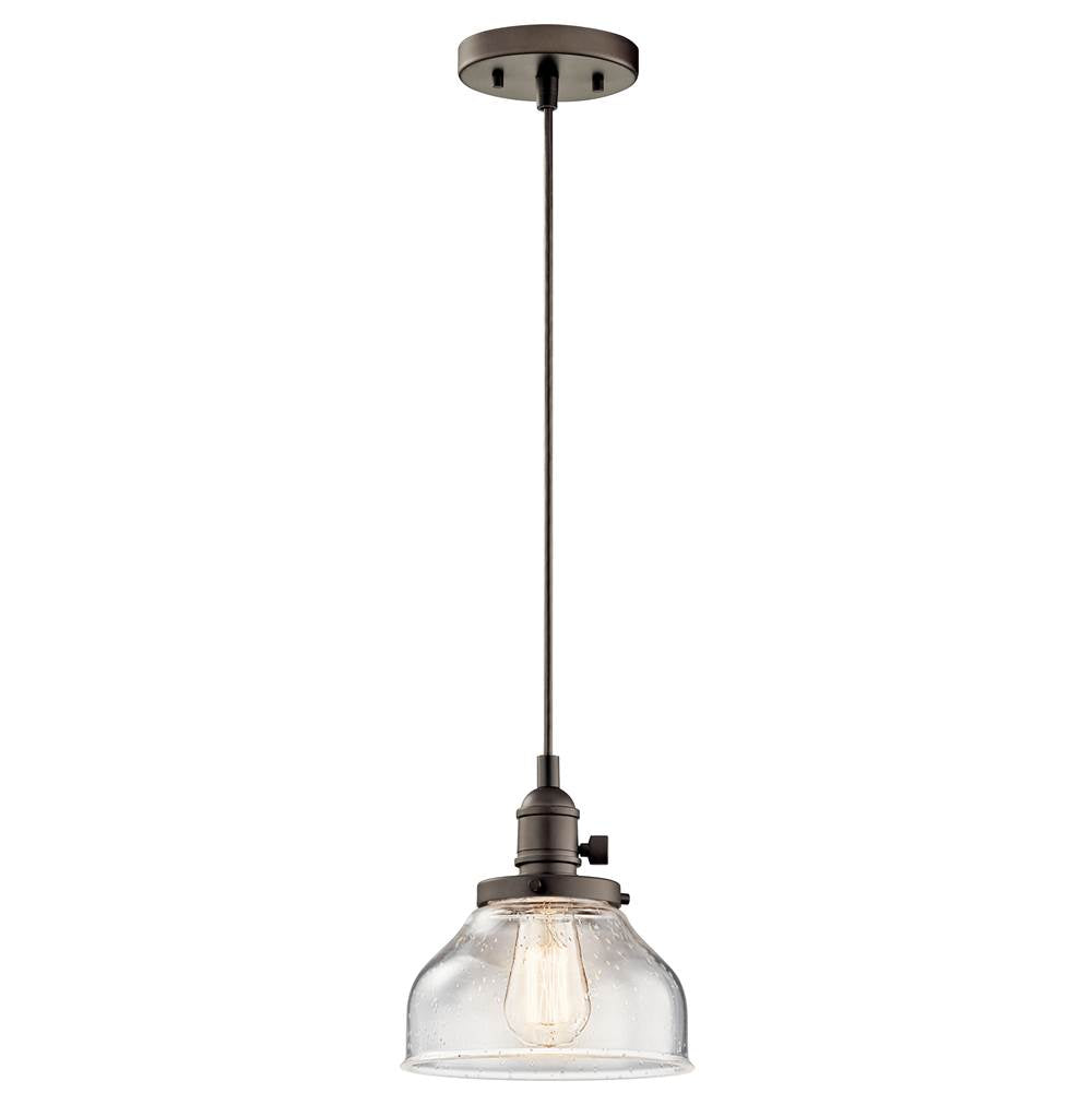KICHLER 43850OZ Avery 8.5" 1 Light Bell Mini Pendant with Clear Seeded Glass Olde Bronze