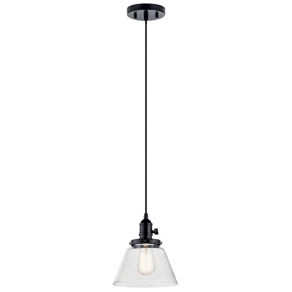 KICHLER 43851BK Avery 9 Inch 1 Light Cone Mini Pendant with Clear Seeded Glass in Black