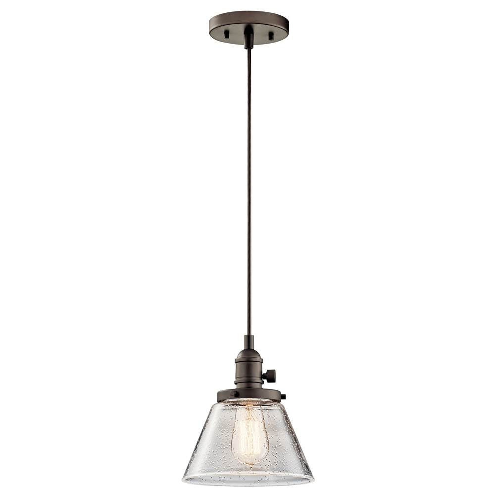 KICHLER 43851OZ Avery 8.75" 1 Light Cone Mini Pendant with Clear Seeded Glass Olde Bronze