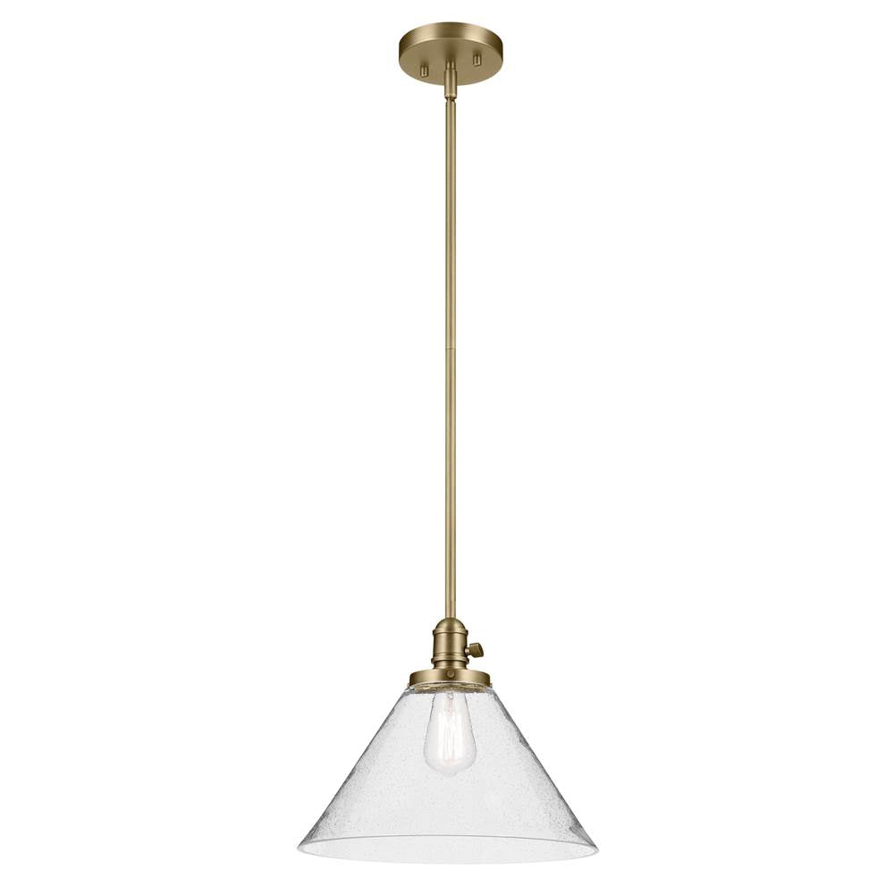 KICHLER 43905NBR Avery 11.75" 1-Light Cone Pendant with Clear Seeded Glass in Natural Brass