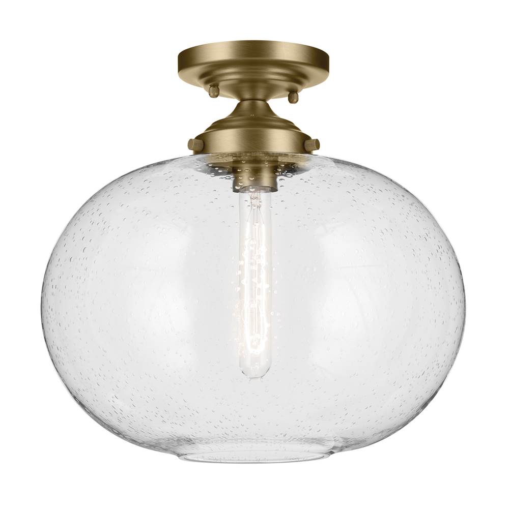 KICHLER 43913NBR Avery 14.5" 1-Light Flush Mount with Clear Seeded Glass in Natural Brass