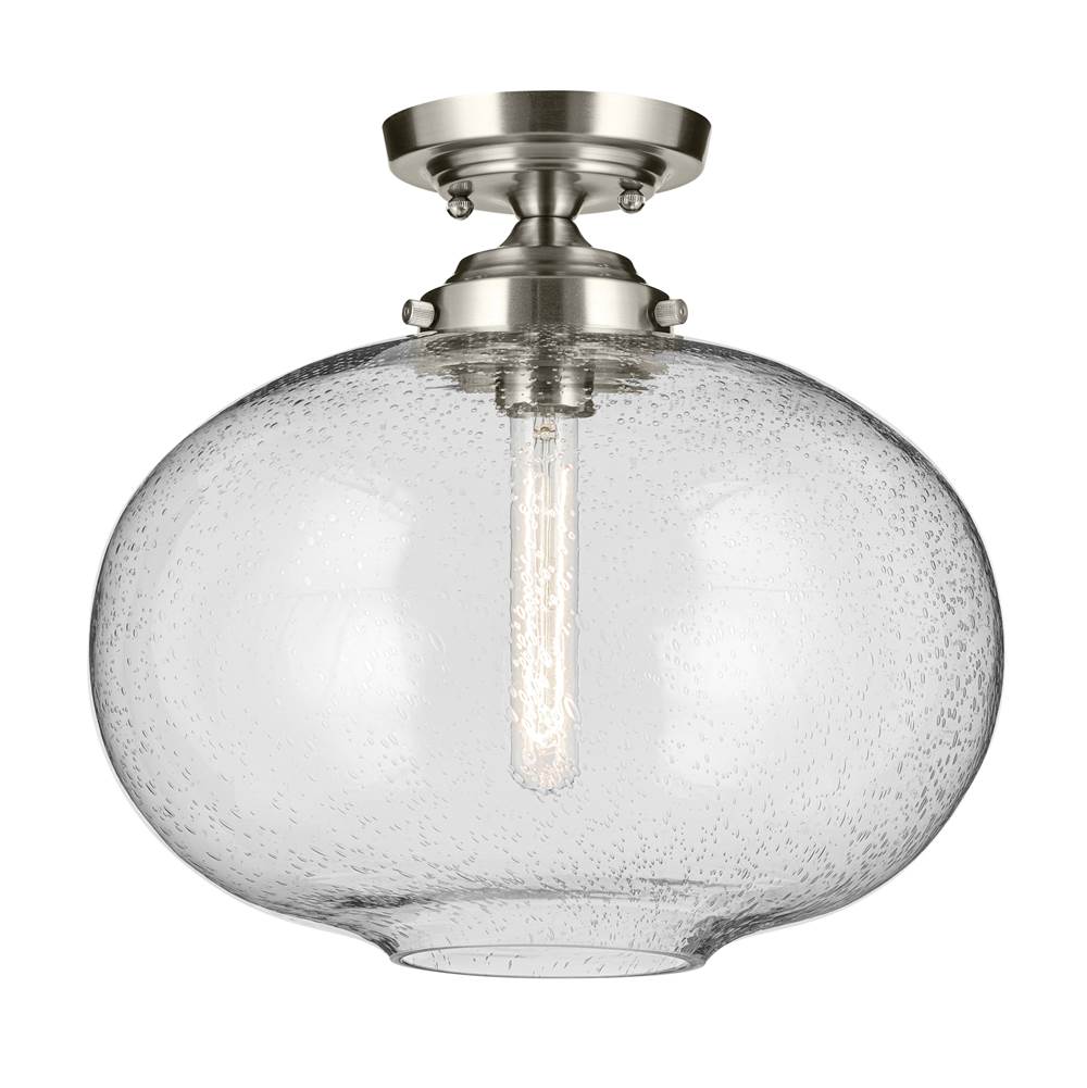 KICHLER 43913NI Avery 14.5" 1-Light Flush Mount with Clear Seeded Glass in Nickel