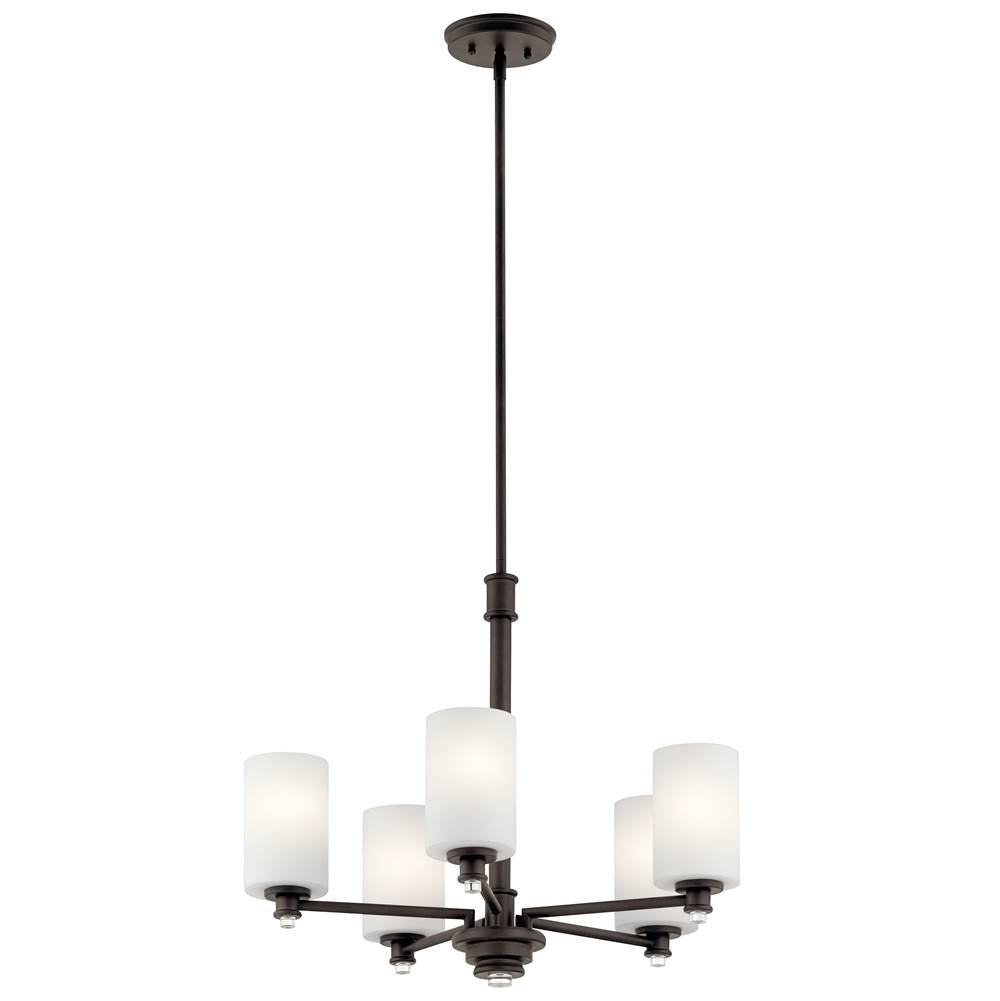 KICHLER 43923OZ Joelson 19.75" 5 Light Chandelier with Satin Etched Cased Opal and Clear Glass Accent Glass in Olde Bronze